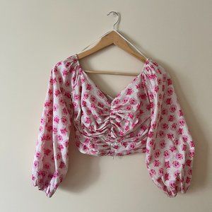 Zara Pink Floral Off the Shoulder Top Size XS